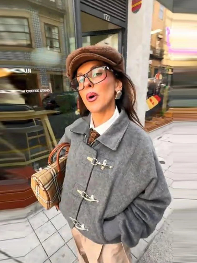 Women' S Vintage Autumn Winter Jacket Airplane Buckle Loose Lapel Coat Full Sleeve Outwears 2025 New Lady High Streetwears