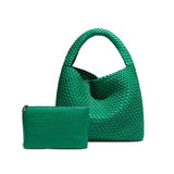 2025 Women Bag Luxury PU Leather Handbag Lady Fashion Handmade Knitting Tote Female Hand-woven Basket Shoulder Bag with Purse