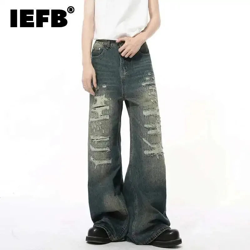 Men's Distressed Wide-Leg Jeans