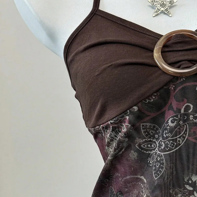 Women's Printed Mesh Halter Top