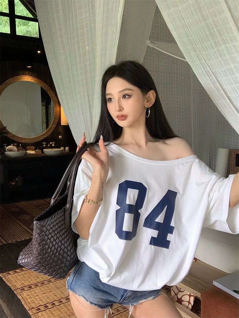 Vintage Print One-Shoulder Tee