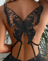 Glitter Butterfly Hollow-Out Bodycon Dress | Chic Night-Out Mini