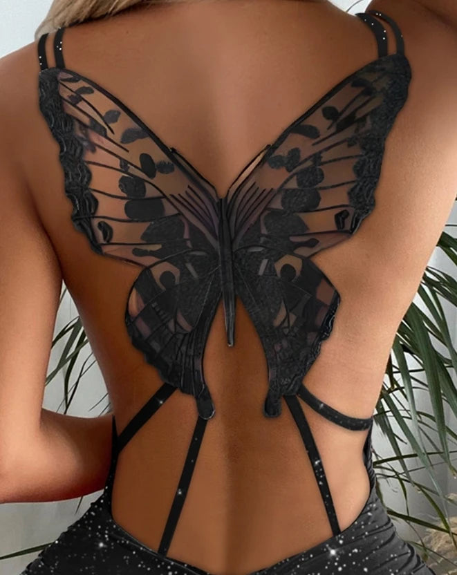 Glitter Butterfly Hollow-Out Bodycon Dress | Chic Night-Out Mini