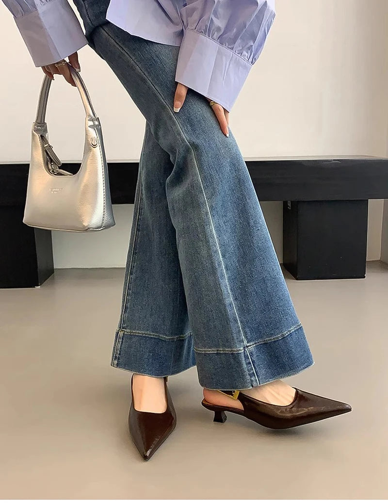 Summer Pointed Toe Women Sandals Fashion Singbacks Mules Shoes Ladies Elegant Low Heel Stripper Party Sandalias