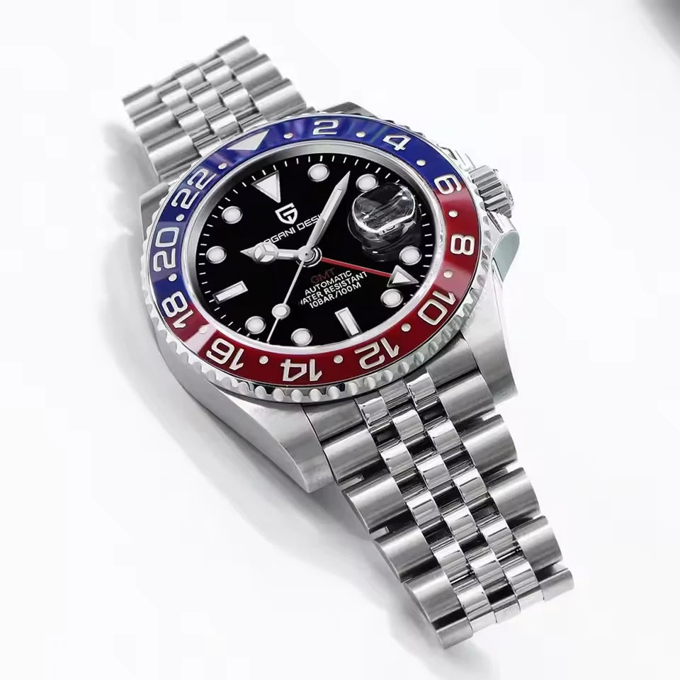 PAGANI DESIGN 40mm Automatic GMT Wristwatch Stainless Steel Waterproof Men Watch Top Brand Mechanical sports Watches Men PD-1662