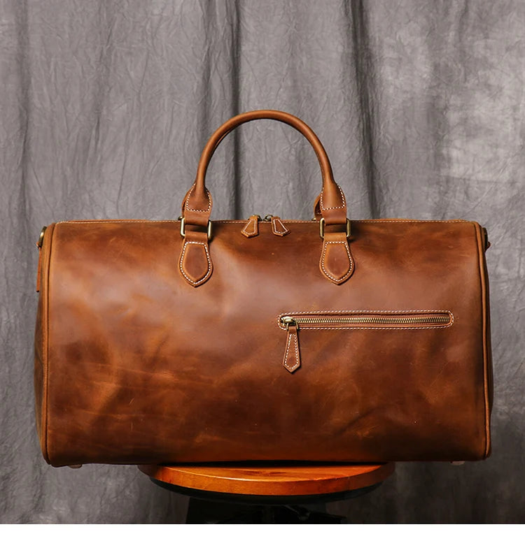 Leathfocus Men's Cowhide Travel Bag Women's Weekend Handbag Large Capacity Vintage Duffle Bag Crazy Horse Leather Laptop Bag