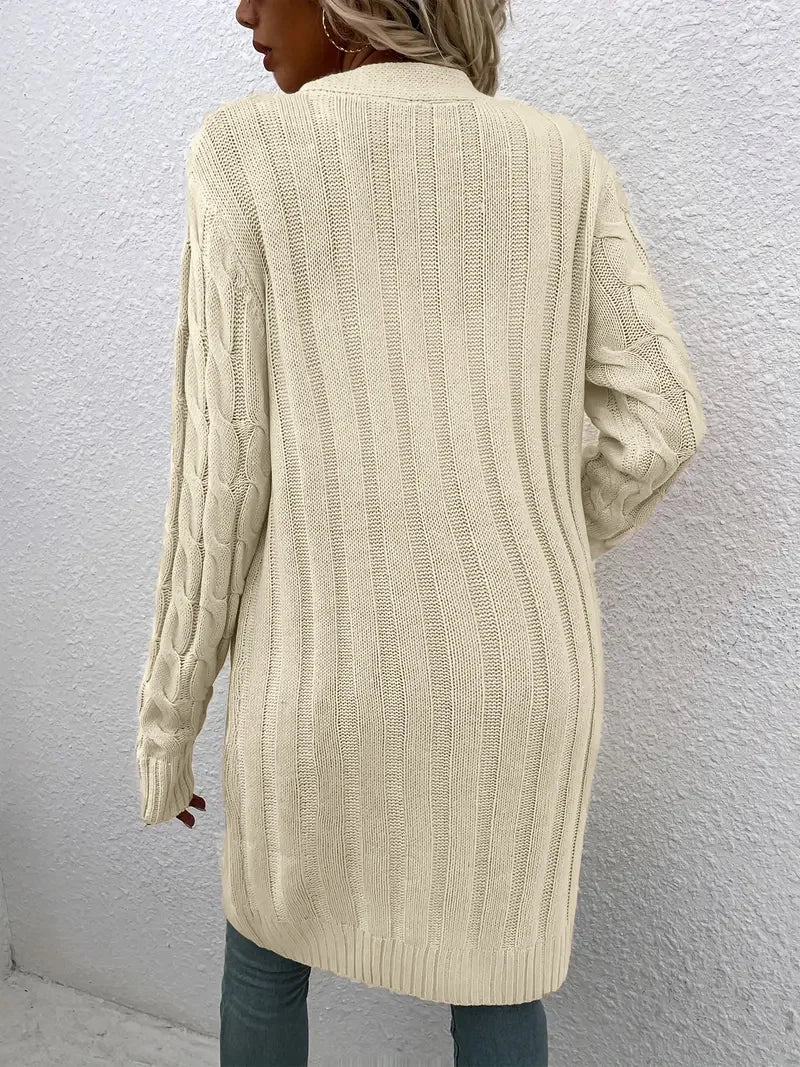 Women's Long Twisted-Knit Button-Front Cardigan Sweater