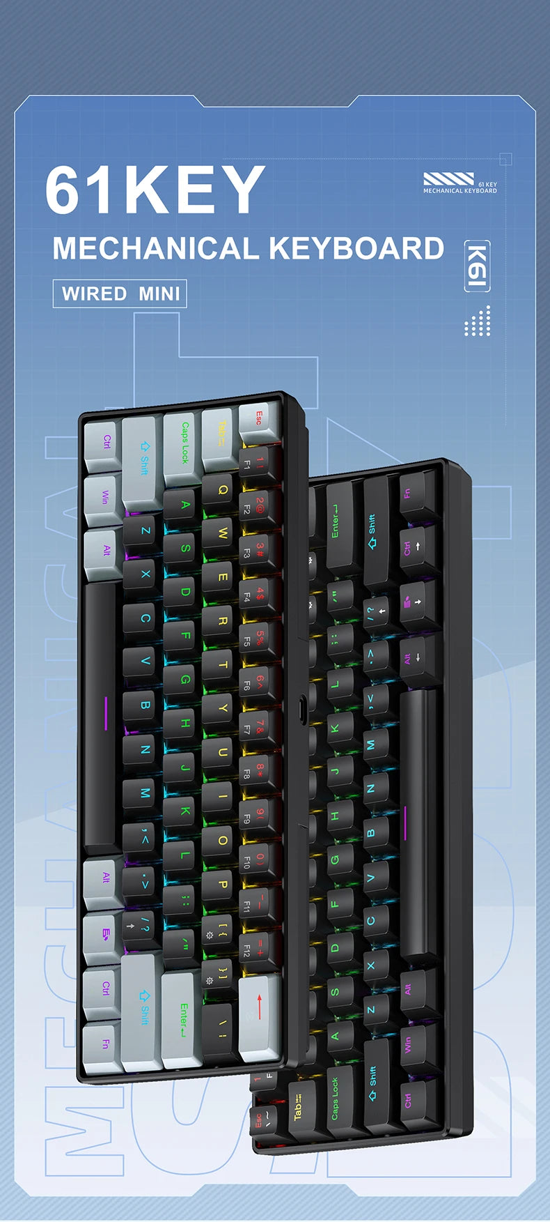 APAYADO K61 Mini Mechanical Keyboard – RGB 61-Key