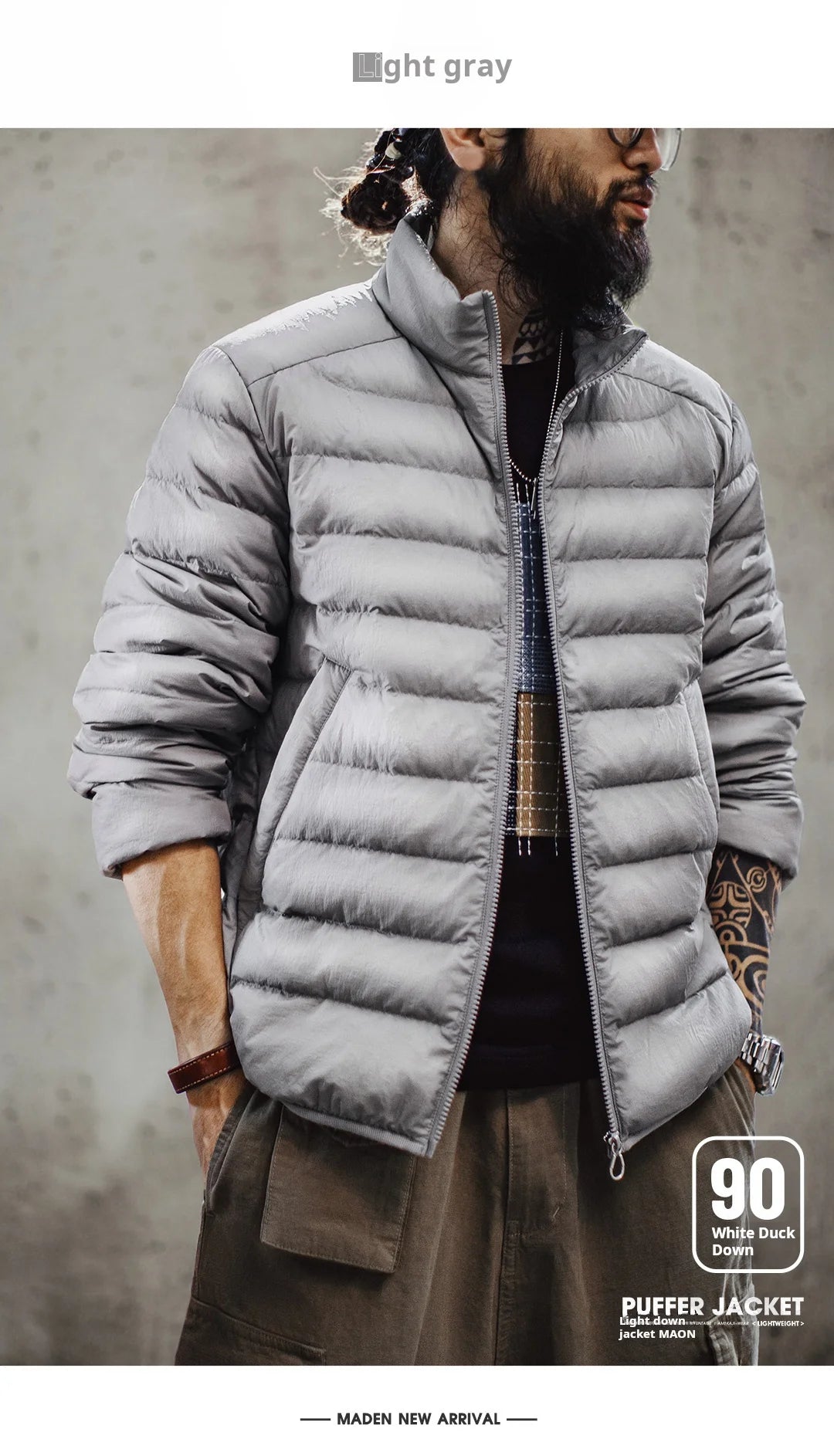Maden Men's Lightweight Down Jacket | Stand Collar Puffer