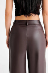 Women's High Waist Faux Leather Wide Leg Fleece Pants