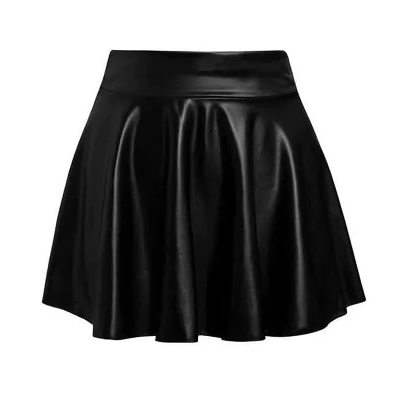 High-Waist Pleated Faux Leather Mini Skirt