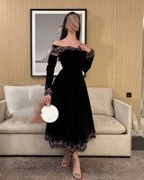 Off-Shoulder Floral Beaded A-Line Midi Dress