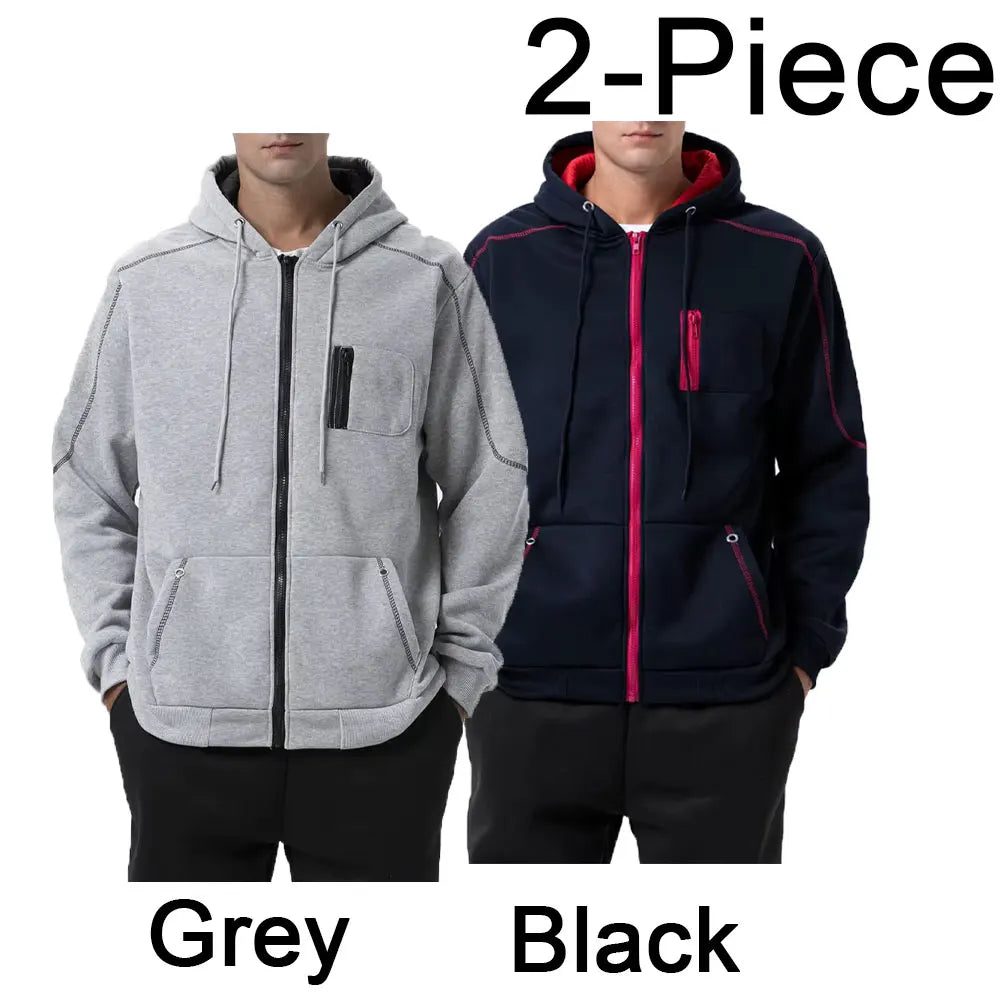 Men's Color Block Fleece Zip-Up Hoodie