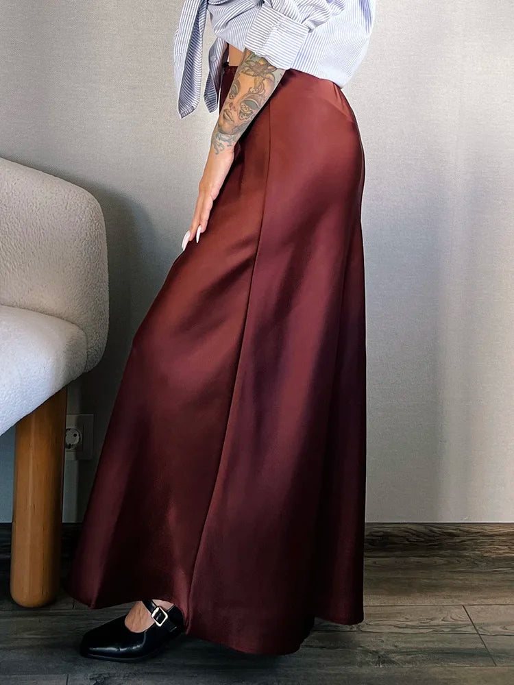 Women's Satin Maxi Skirt – Elegant Ankle-Length