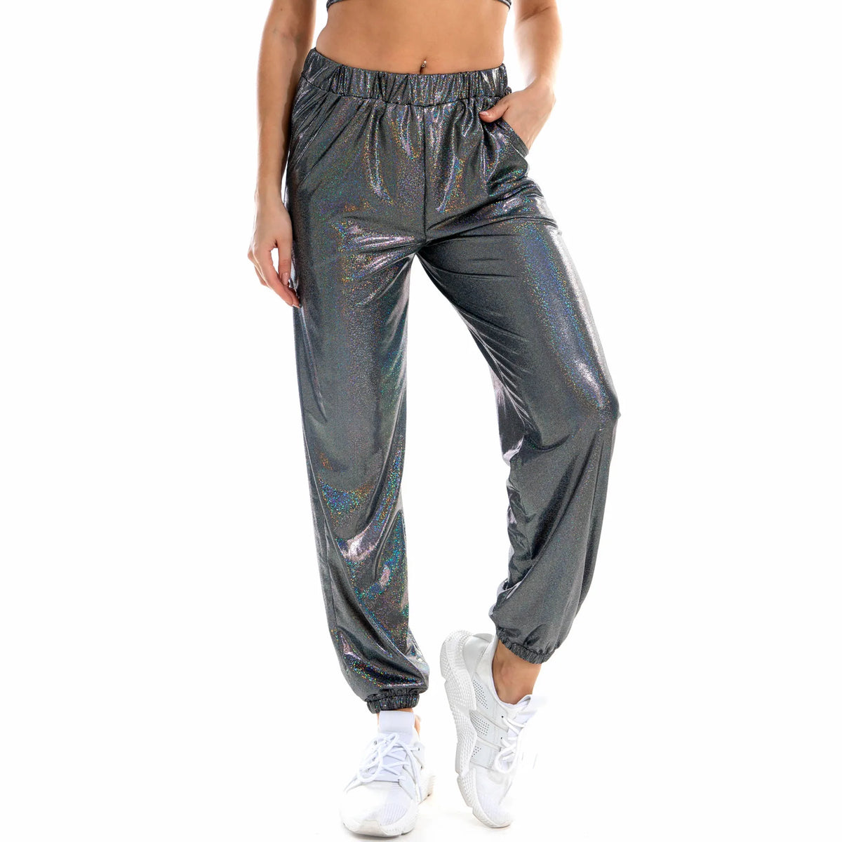 Women's Sparkly High-Waist Straight-Leg Pants