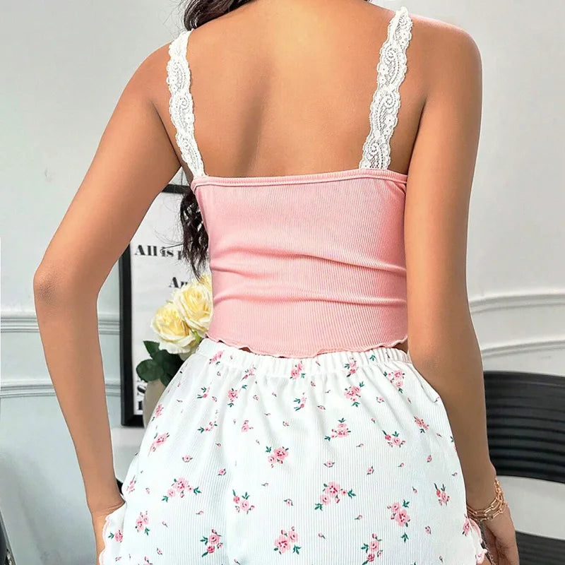 Lace Trim Camisole & Shorts Sleepwear Set