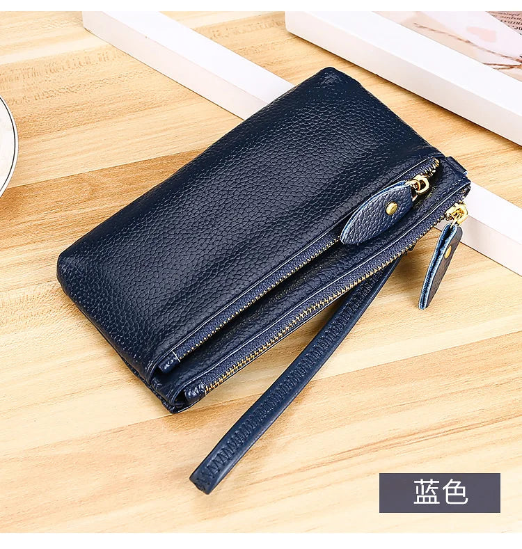 Fashion Women Genuine Leather Wristlet Clutch Bag Multifunctional Coin Purses Wallet Zipper Card Holder Money Clip Phone Bag