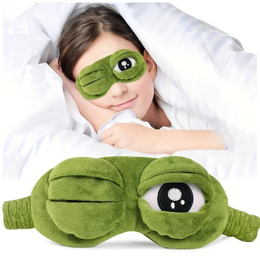 3D Frog Plush Sleep Mask – Soft Cotton Travel Blindfold (Made in USA)