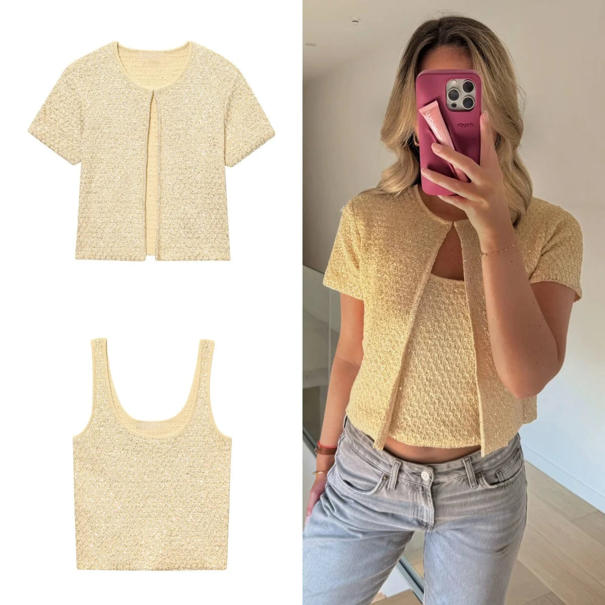 Sequin Knitted Jacket & Camisole Set - Summer Office Wear
