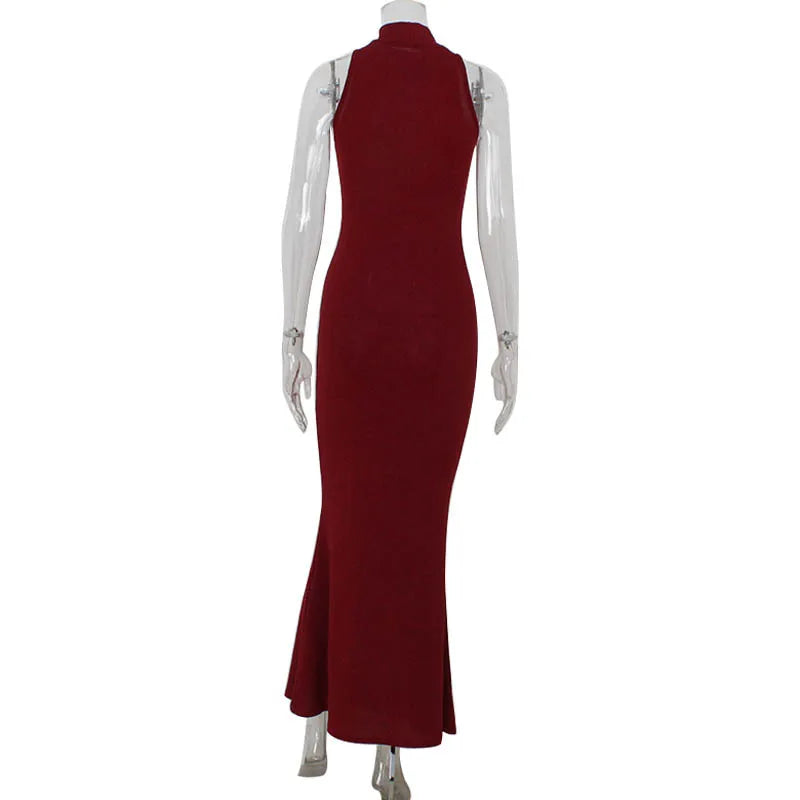 Elegant Red Sequin Sleeveless Maxi Gown