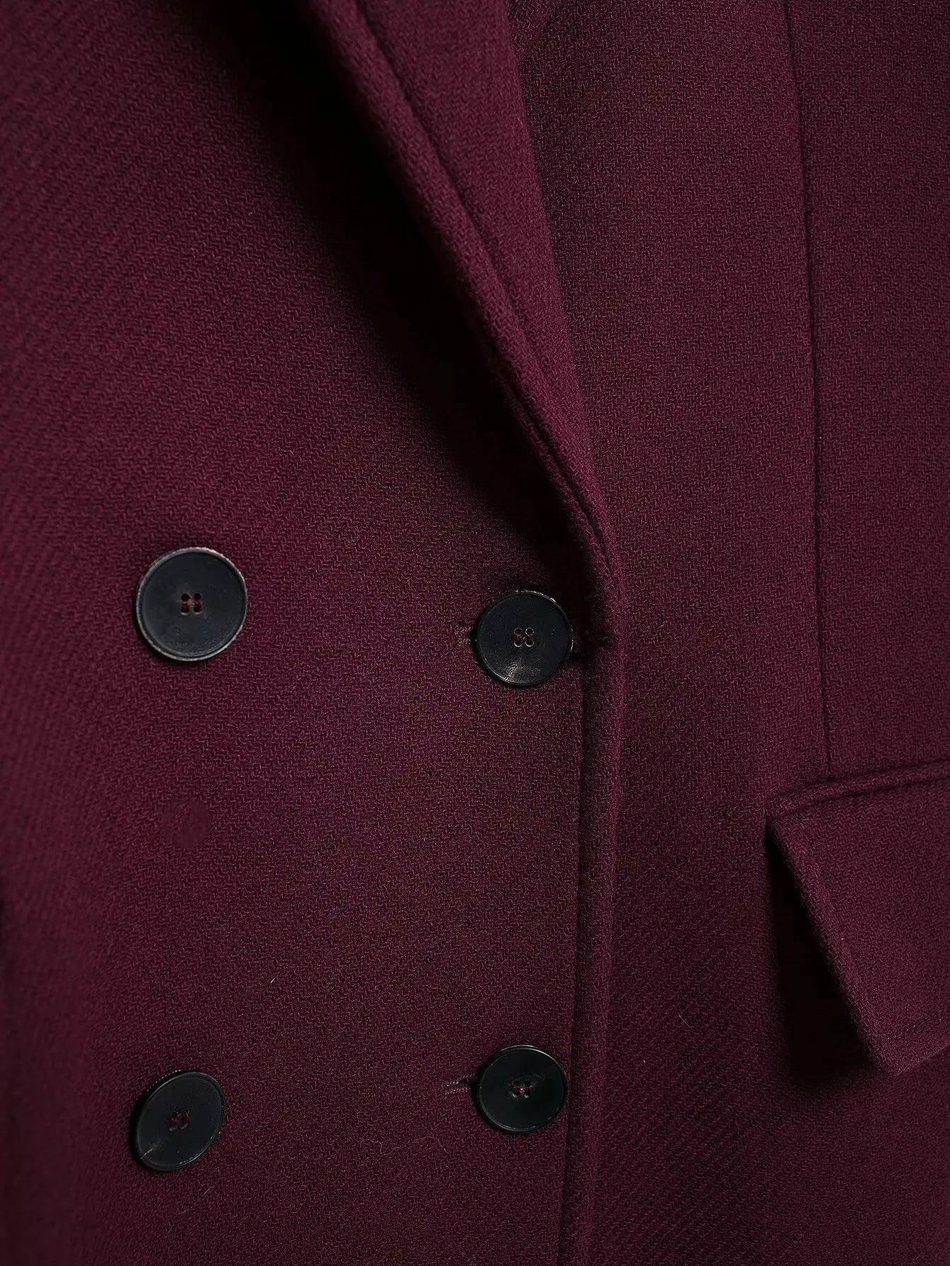 Elegant Burgundy Double-Breasted Long Coat