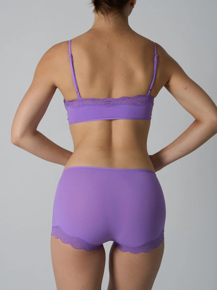 Europe American Simple Pink Light Thin Lace Strap Tank Top Flat Corner Lace Underwear for Women Comfortable Stretchy Short Sets