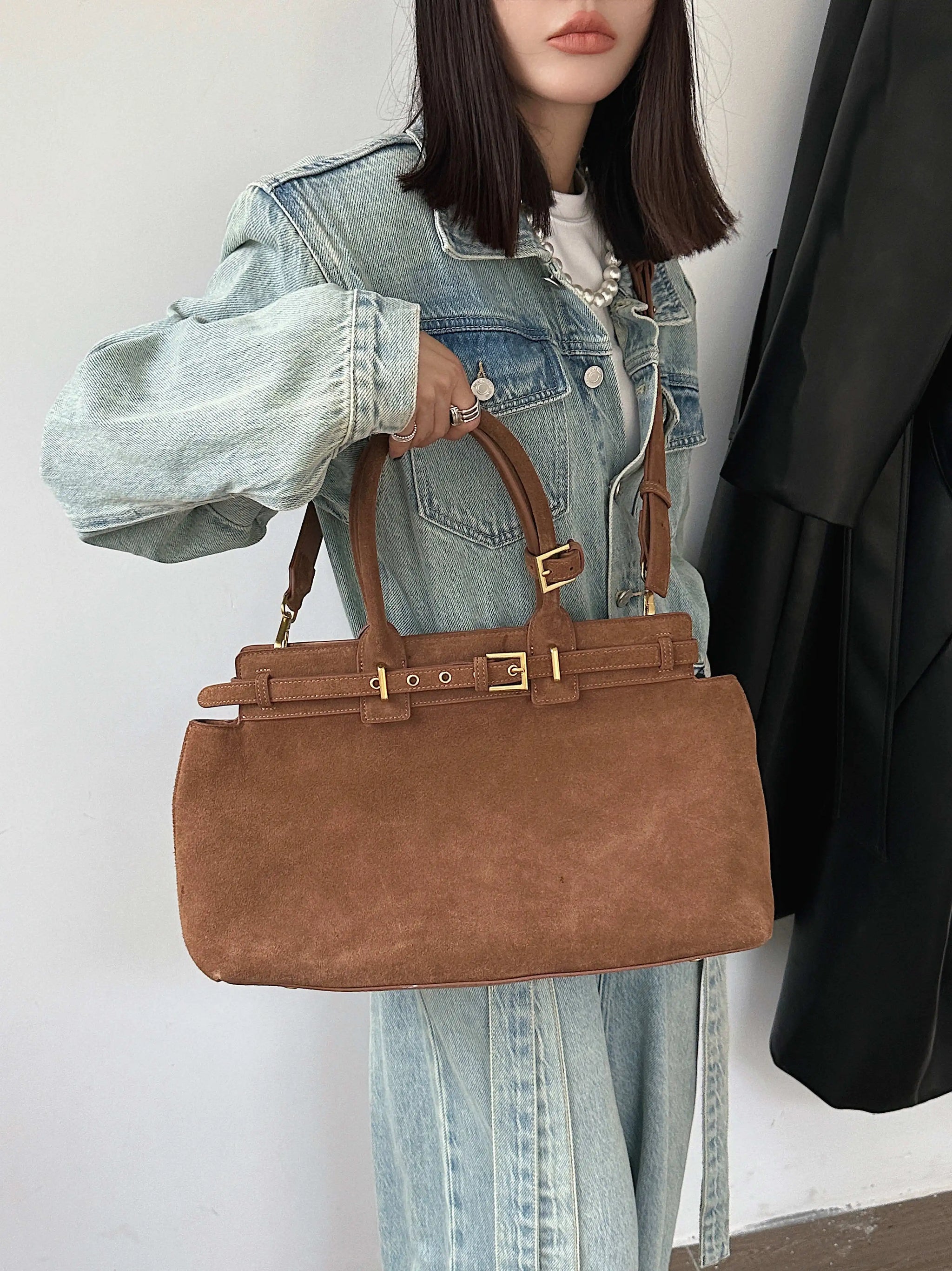 Motingsome 100% Natural Suede Bag Women Tote Luxury Designer Bags Roomy Casual Tote Crossbody Fashionable Handbag and Purses New