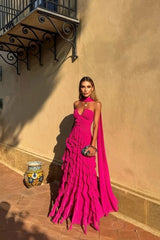 Halter Sweetheart Ruffle Chiffon Evening Gown | Maxi Dress