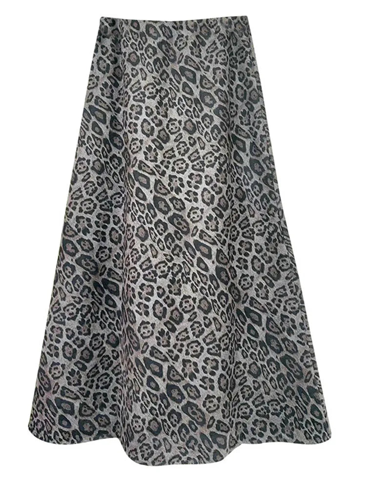 Leopard Print Suede Maxi Skirt – Women's Autumn Winter