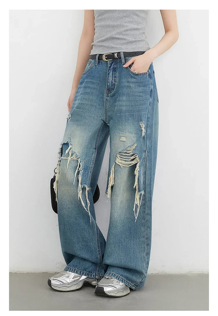 CHIC VEN Women Jeans Fashion Casual Loose High Waisted Wide Leg Denim Pants Streetwear Female Trousers Spring Autumn New 2026