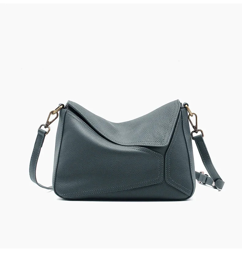Pure 100% Cowhide Leather Women's Geometric Solid Color Shoulder Bag For Ladies Large Capacity Pillow Crossbody Handbag Luxury