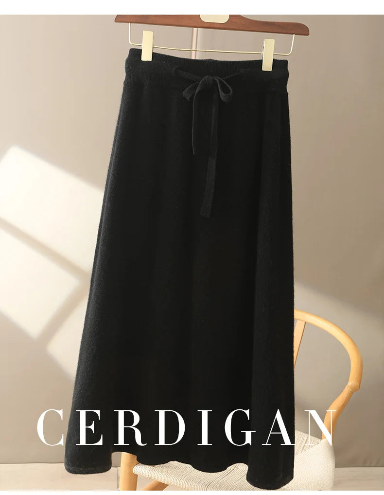 Wool A-Line Midi Skirt – Women's Knit Autumn Winter