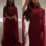 Luxury Beaded Mermaid Evening Gown | Cape Sleeve