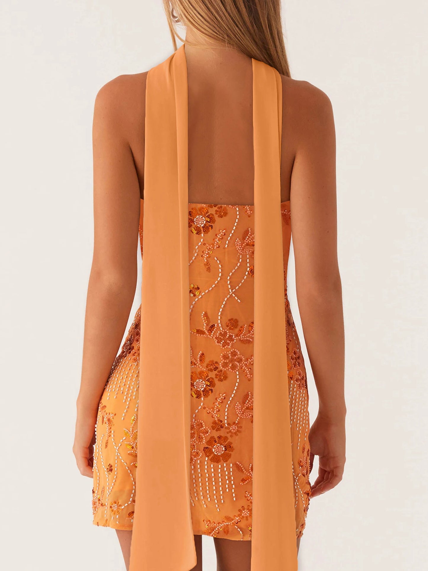 Floral Embroidered Sequin Mini Dress