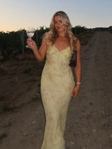 Women's Floral Print Backless Maxi Dress