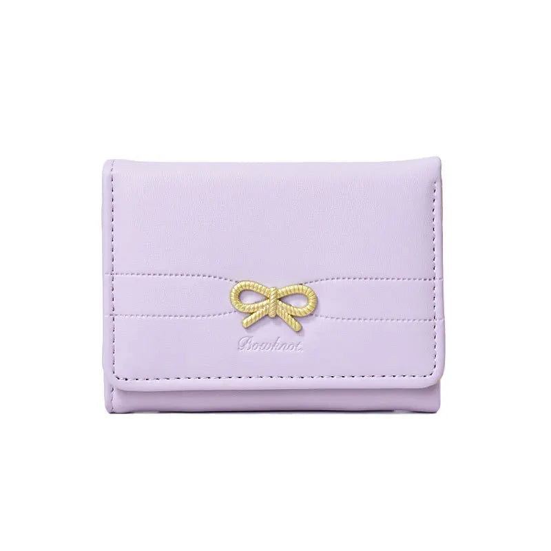 Fashion Wallets Girls Cute Bow Small Wallet Aesthetic Card Holder Classic Three Fold Purse For Women Student Simple Coin Pouch