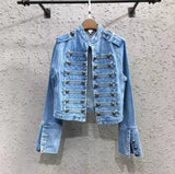 Split-Button Cropped Denim Jacket – Streetwear Jean Outerwear