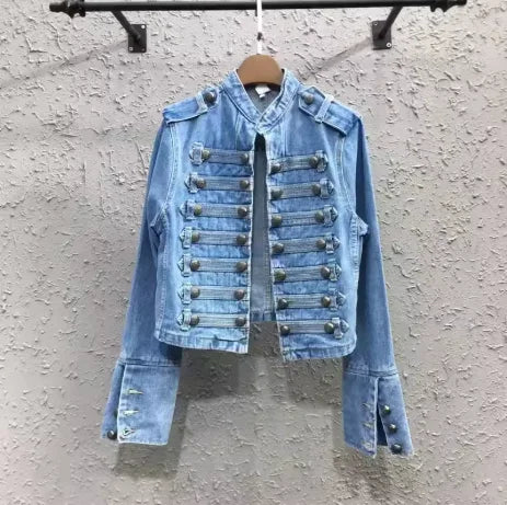 Split-Button Cropped Denim Jacket – Streetwear Jean Outerwear