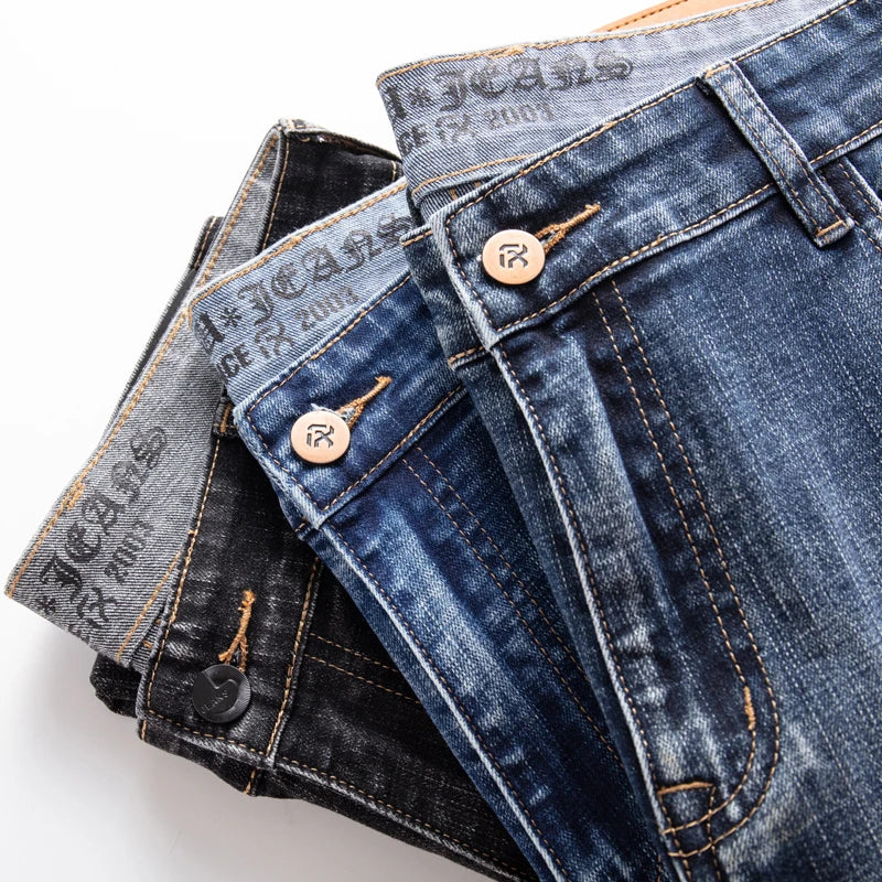 2025 Autumn New Men Regular Fit Stretch Jeans Classic Style Smoky Gray Fashion Casual Denim Pants Male Brand Trousers Blue
