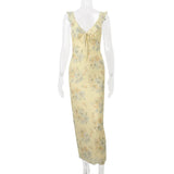 Women's Floral Print Backless Maxi Dress