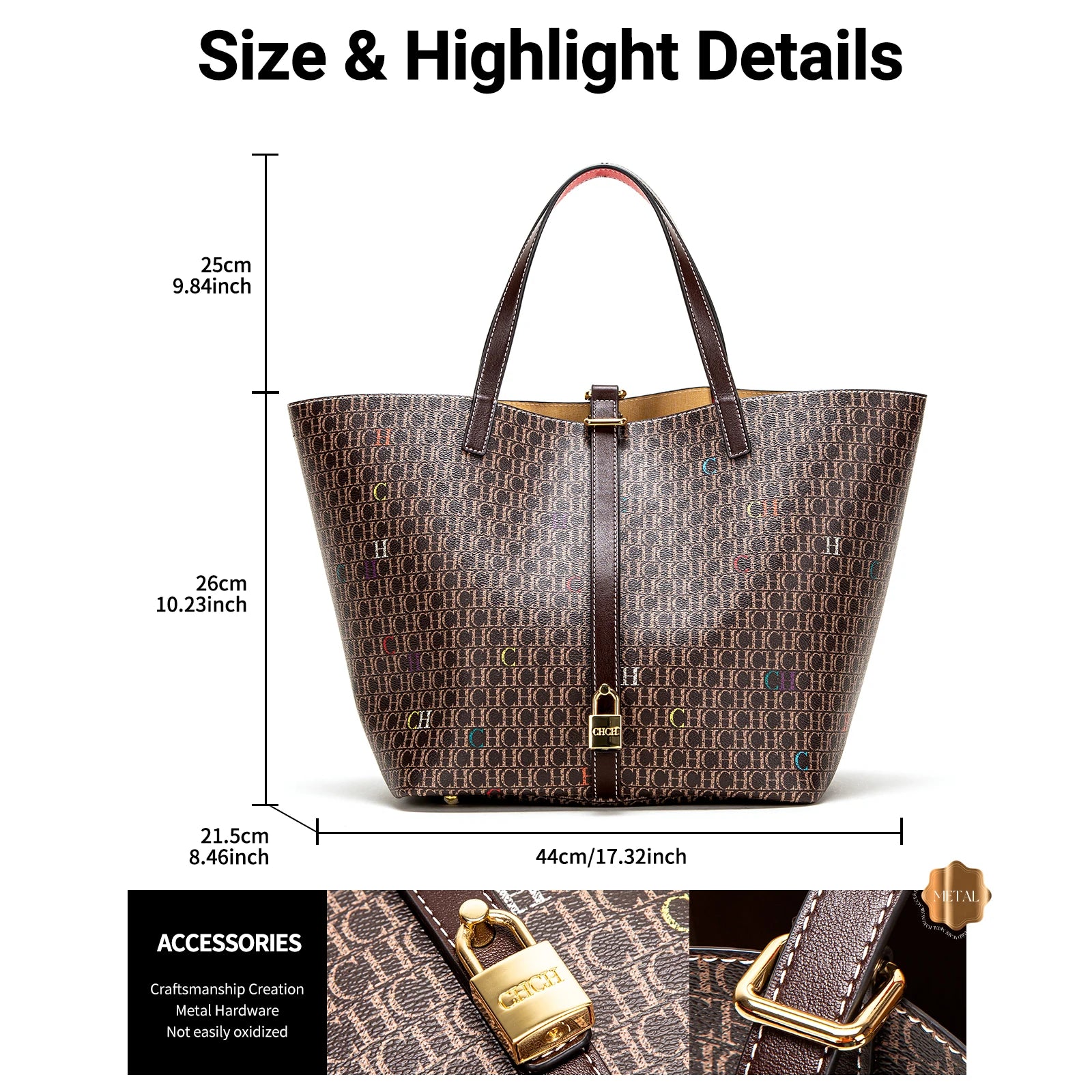 Classic Style Women's Large-capacity Handbag Letters Print Design Small Metal Accessories Exquisite Workmanship