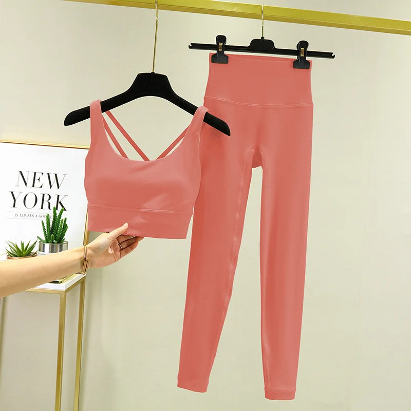 TRY TO BN 2 Piece Yoga Set Women's Tracksuit Sports Bra High Waist Leggings Tummy Control Squat Proof Workout Outfit Gym Clothes