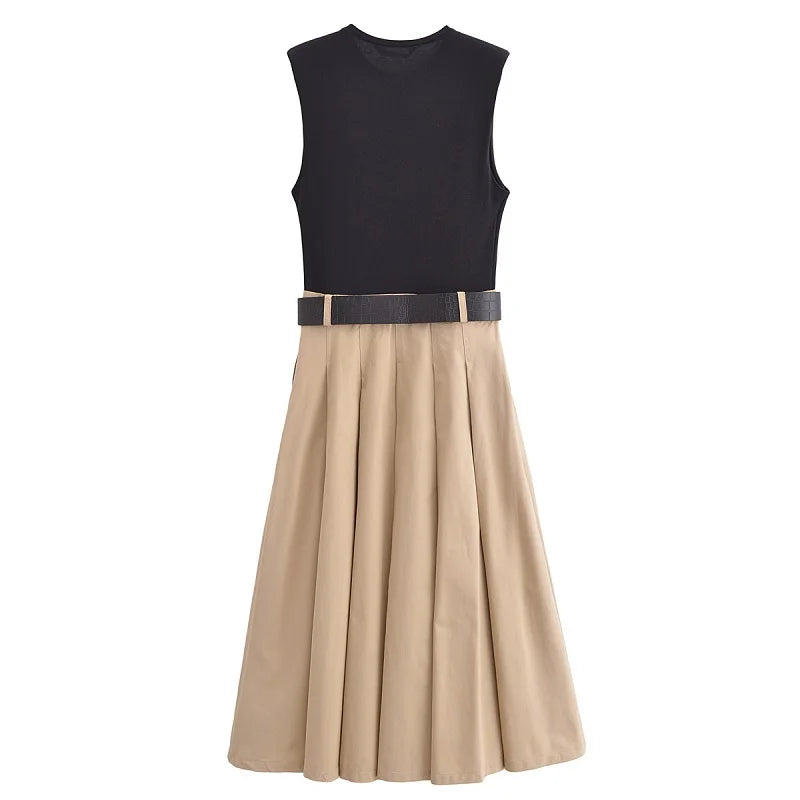 Elegant Pleated Sleeveless Midi Dress