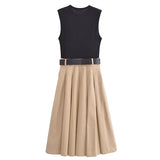 Elegant Pleated Sleeveless Midi Dress