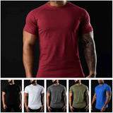 Men Cotton Gym t-Shirt Short Sleeve t-Shirts Male Round Neck Casual Tops Slim Fit t Shirt Breathable Soild Tee Shirt Man Clothes