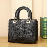 Crocodile-Embossed Genuine Leather Structured Handbag