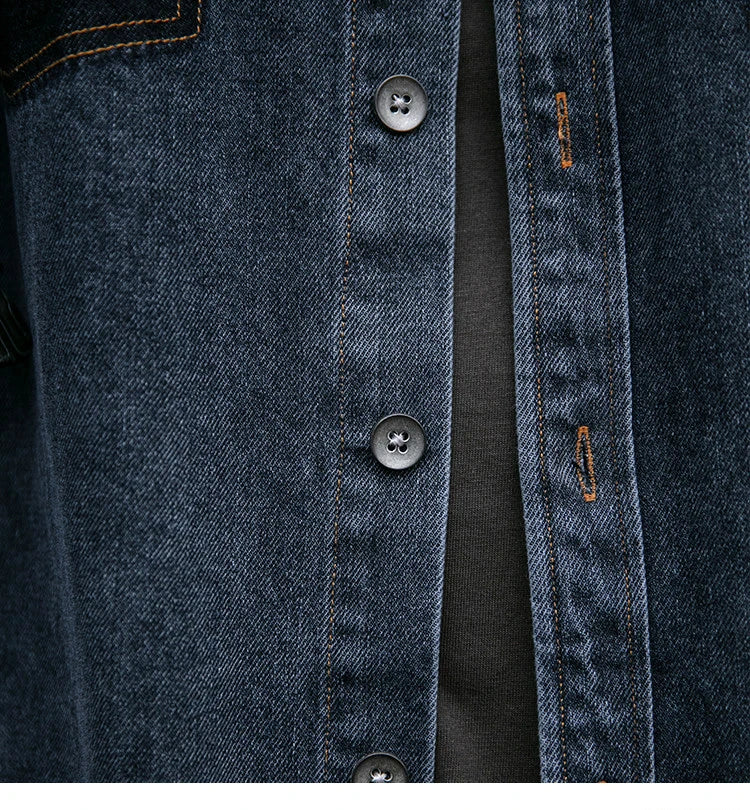 Mens High Quality Custom Weave Slub Deconstructed Patchwork Denim Shirt Trendy Distressed Wash Streetwear Casual Long Sleeve