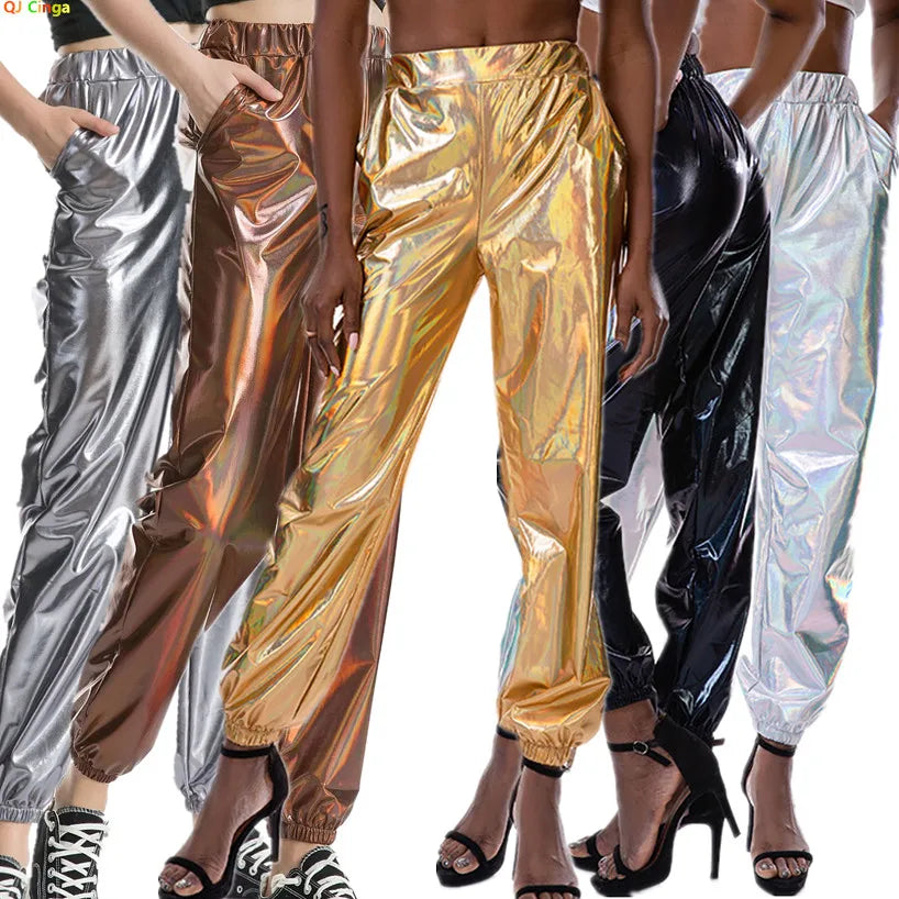 Women's Sparkly High-Waist Straight-Leg Pants