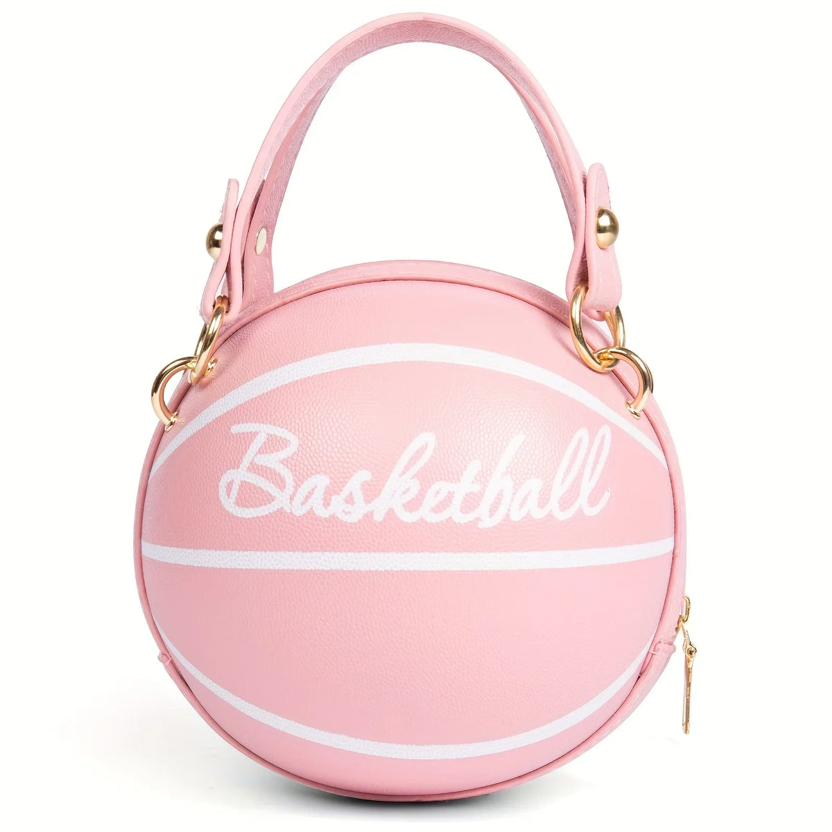 Basketball Shaped Crossbody Bag, Trendy Chain Shoulder Bag, PU Leather Top Handle Circle Purse handbags  women bag