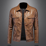 2024 Autumn and Winter New Men's Fashion Handsome with Solid Color Boutique Lapel Motorcycle Leather Coat Slim Fashion  M-5XL